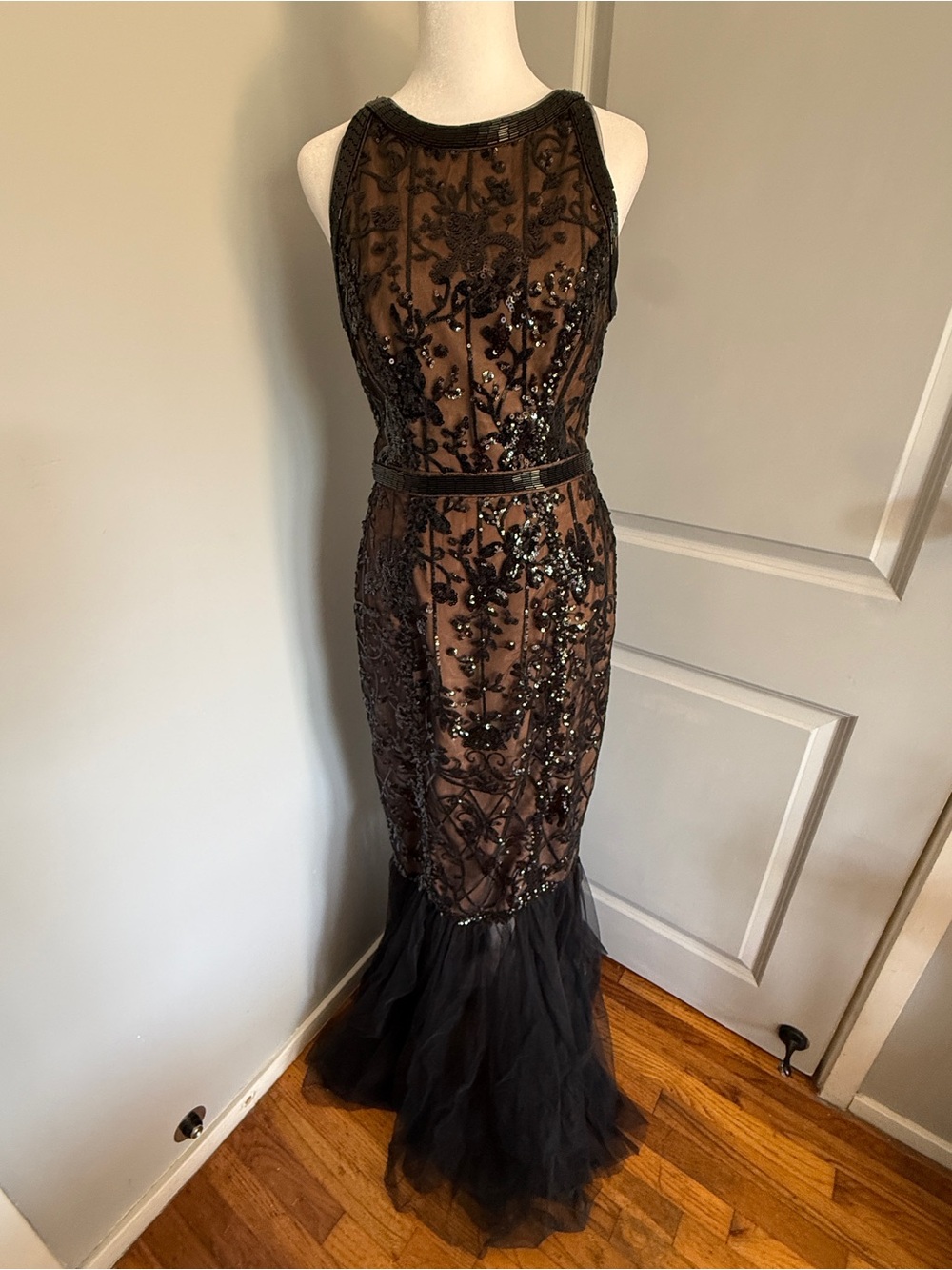 Marchesa Notte Floral Sequined Tulle Mermaid Gown